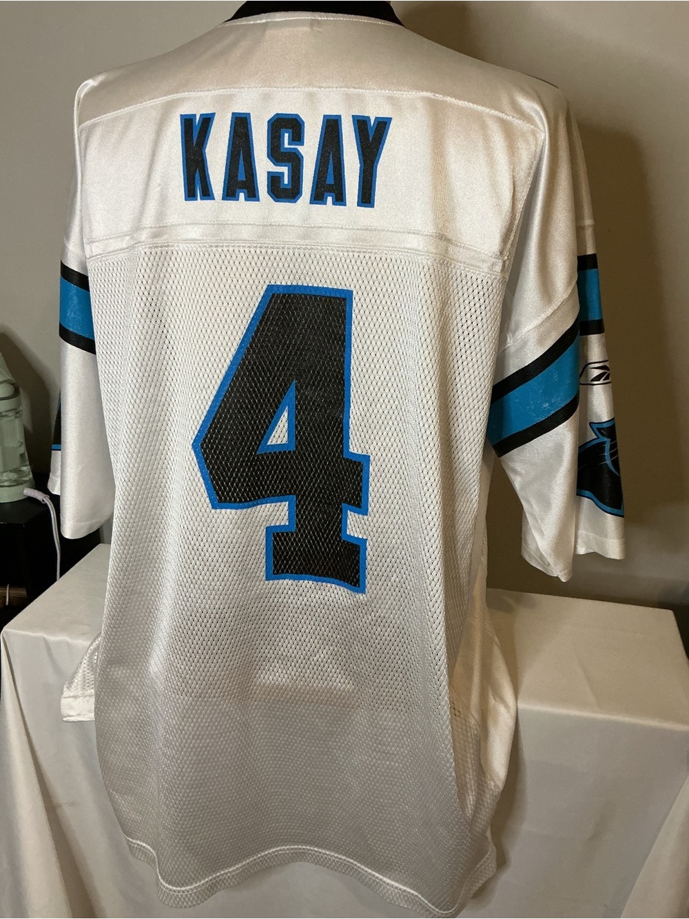 Reebok White Carolina Panthers Kasay #4 Jersey with Blue and Black Trim